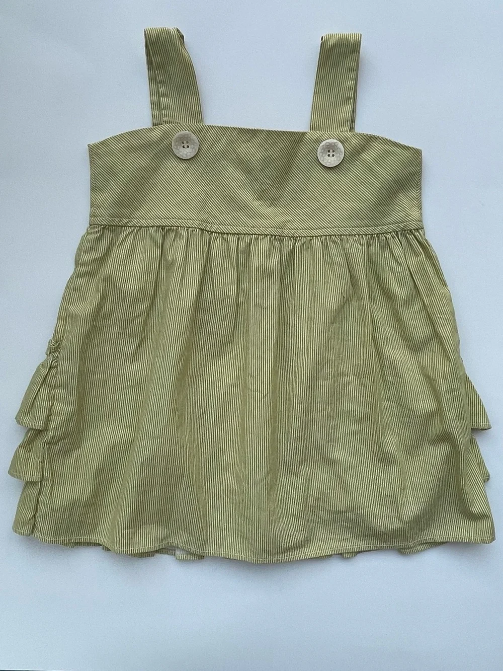 Persnickety 3T Girls Green Dress With Button Straps — Boutique